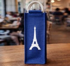 Blue Eco Friendly Jute Single Bottle Bag Handmade